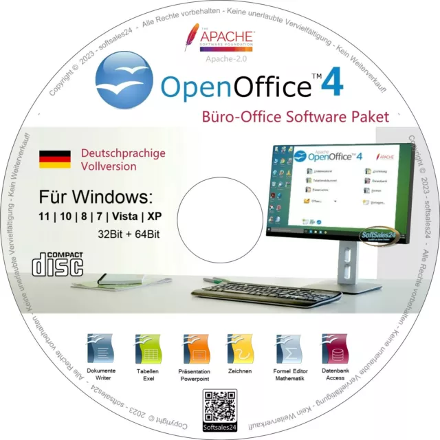 ✅  Büro Open Office Software Paket Cd Texte Schreib Programm Win 10 8 7 Vista Xp