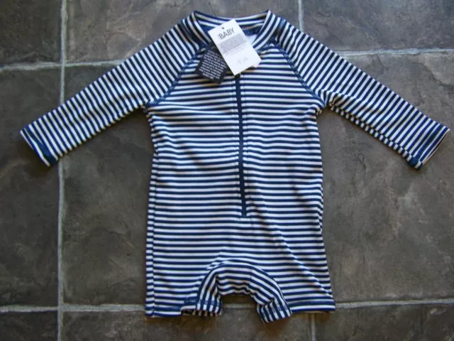 BNWT Baby Boy's Cotton On Navy & White Long Sleeve Rash Suit Swimsuit Size 00