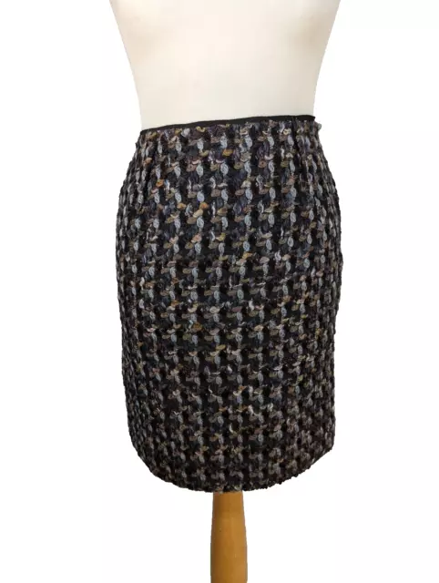 Lanvin 2011 Pencil Skirt Size 10 Black Grey Tweed Check Wool Knee Length Smart