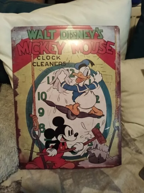 Blechschild Walt Disney Micky Mous Clock Clean In Guten Zustand