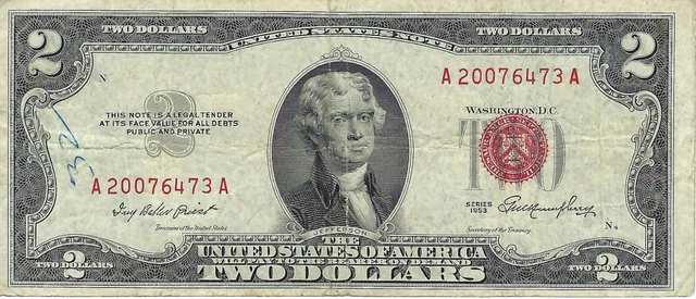 United States Note 1953 $2 Dollar Bill Red Seal
