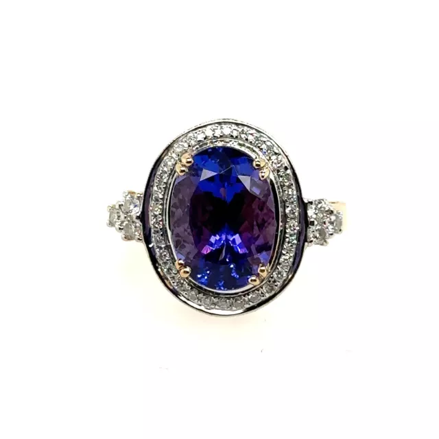 Lorique 18K Yellow Gold Stunning AAA 6 Carat Tanzanite & 0.50ct Diamond Ring