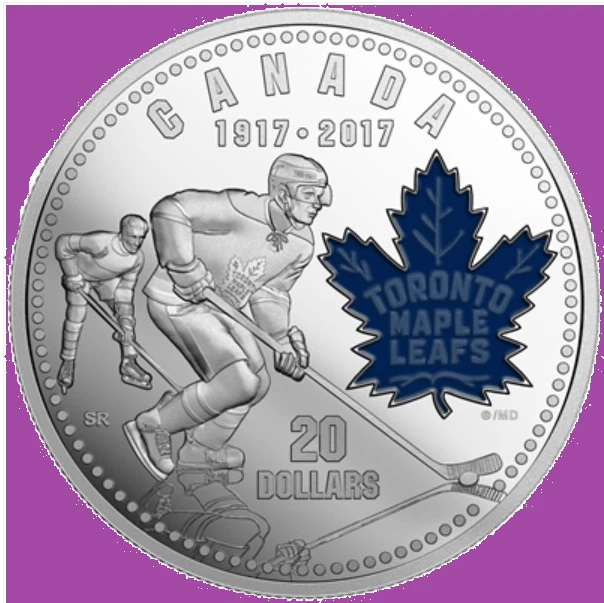 2017 Canada Toronto Maple Leafs Anniv $20 PROOF Silver Dollar Coin. Mint UNC (JC