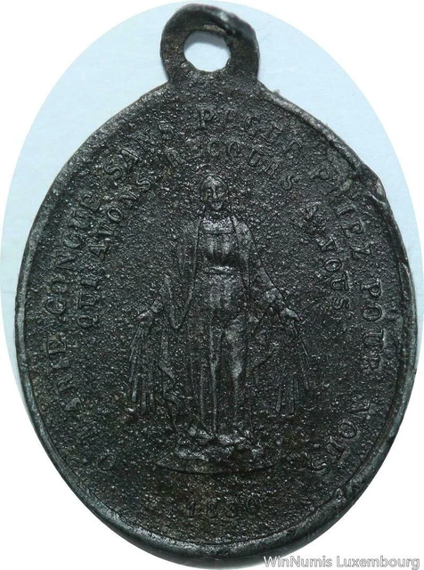 Médaille Religieuse "Ô Marie Conçue Sans Péché" 1830 - Deux Cœurs, Qualité AU