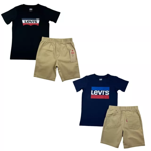 Levis Boys Shorts & T Shirt Outfit Set Size 4-7 Blue Black Beige Casual Stylish