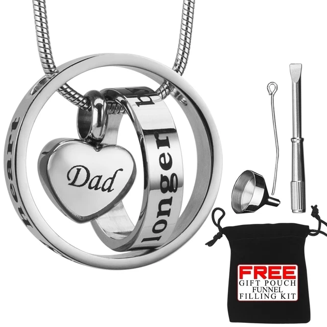 Collar Urn Cremation Joyería Pendent Cenizas Para Papá Memorial Locket Plata