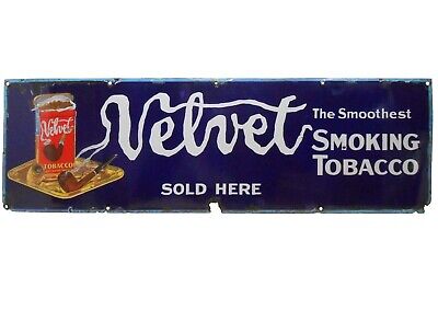 Rare Velvet Smoking Tobacco Early 20Th C Vint 39" L Prcln Cer Tobacco Advrt Sign