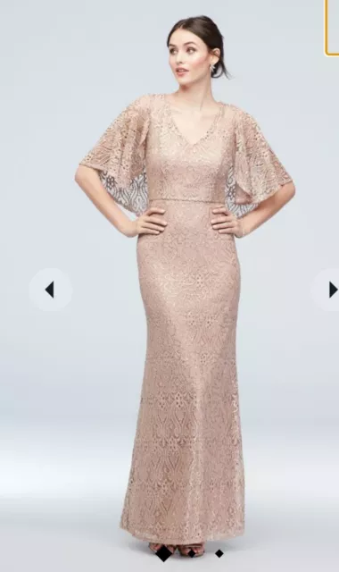 NWT MARINA Taupe Sequin Lace Stretch Knit Mermaid Gown  Size 8 Mother Of Bride