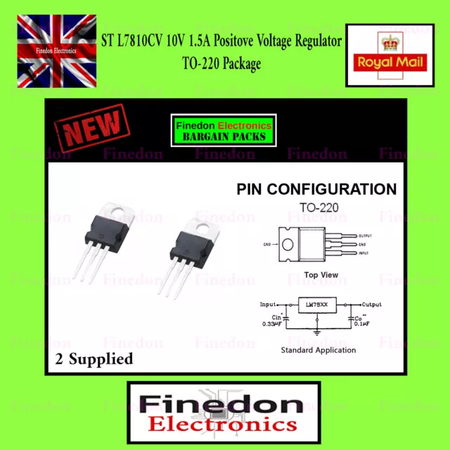 2 x L7810CV +10V Voltage Regulator TO-220 (LM7810 7810 78XX) UK Seller