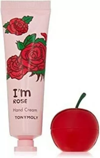 Tony Moly 2-Peice SET I'm Rose Hand Cream & Mini Berry Lip Balm in a Cherry Duo