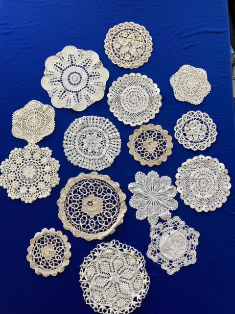 Lot of 15 Round Vintage Crochet Doilie Tea Embroidery Lace Shabby Country