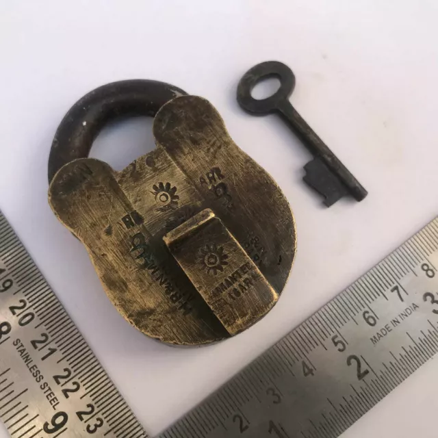 Brass Padlock Or Lock With Key Old Or Antique Small Or Miniature