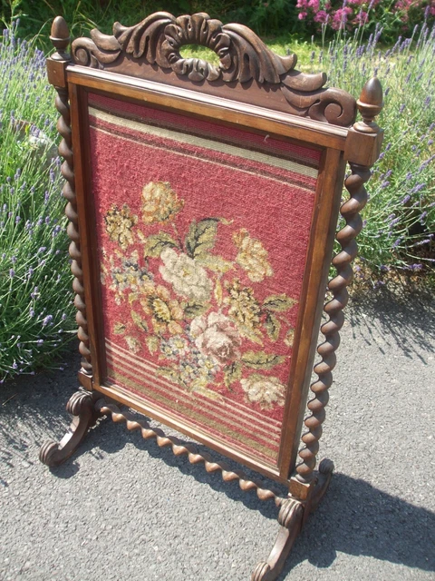Antique Victorian fire screen, beautifully carved, ideal tapestry display piece