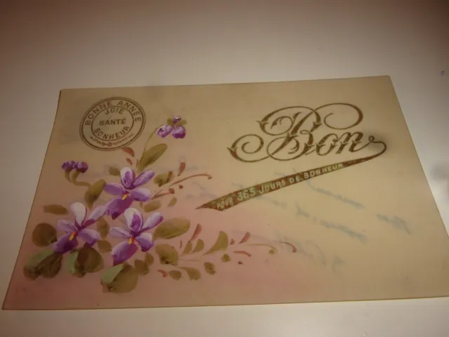 carte postale fantaisie bonne année  avec des violettes