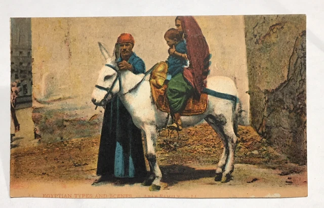 Old RPPC Antique Postcard Of Egyptian Types & Scenes! Family On Donkey! d2244