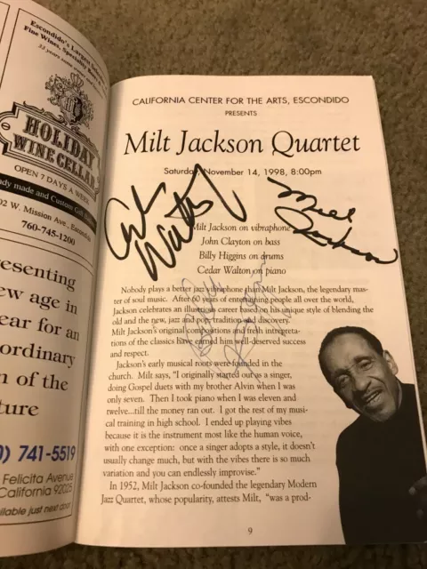 Milt Jackson Quartet playbill SIGNED by Jackson, Cedar Walton, Billy Higgins