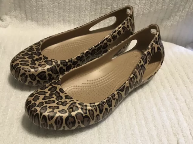 Crocs Kadee Cheetah Leopard Print Ballet Flats Women’s 8 Slip On Shoes