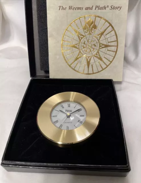 Weems & Plath Quartz Clock Brass Engravable 3" Round Working