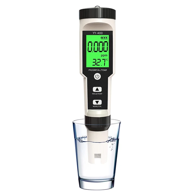 PH Meter, 4-In-1 Digital PH ORP H2 Temp Meter with ATC, 0.01 Resolution High Acc