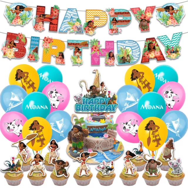 Cartoon Moana Theme Backdrop Birthday Party Decorations Supplies Set