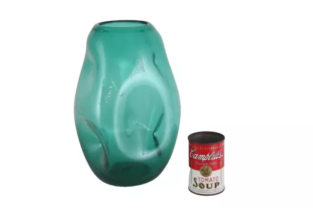 Large vintage BLENKO mid century modern art glass vase Pinched green 921 60’s
