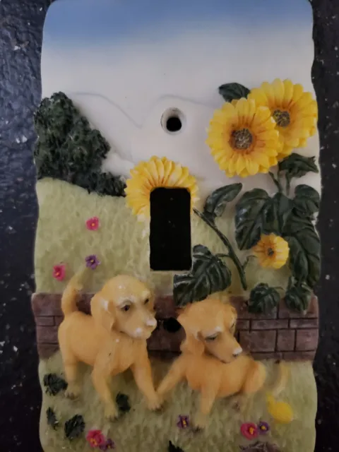Vintage  Puppy Dogs And Sunflowers Resin Light Switch Plate