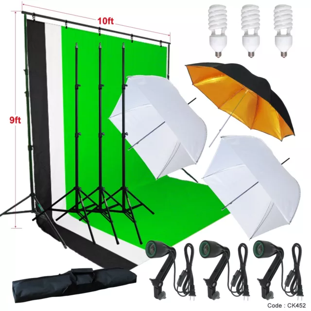 Photography Studio Lighting 9x10 Backdrop Stand Muslin Set Photo Light Kit