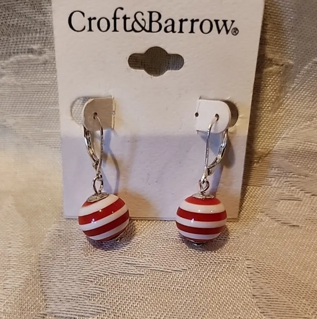 Croft & Barrow Silvertone Red And White Orb Earrings New