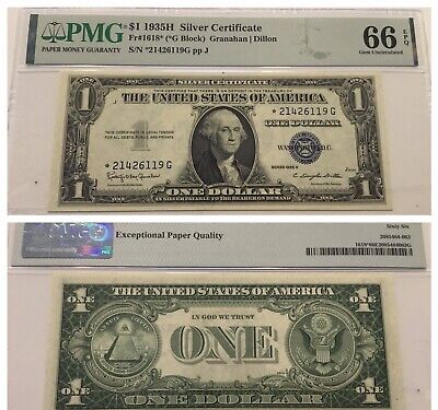 Vintage Pmg 1935-H Star Note 66 Epq $1 Silver Certificate Pcgs One Dollar Bill