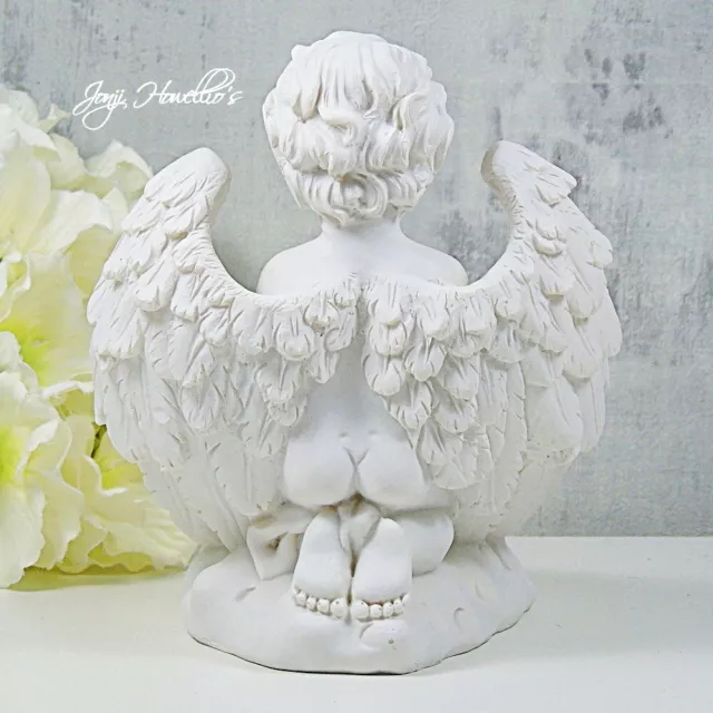 Angel Wings Tea Light Candle Holder Cherub Memorial Grave Ornament Sculpture Art 3