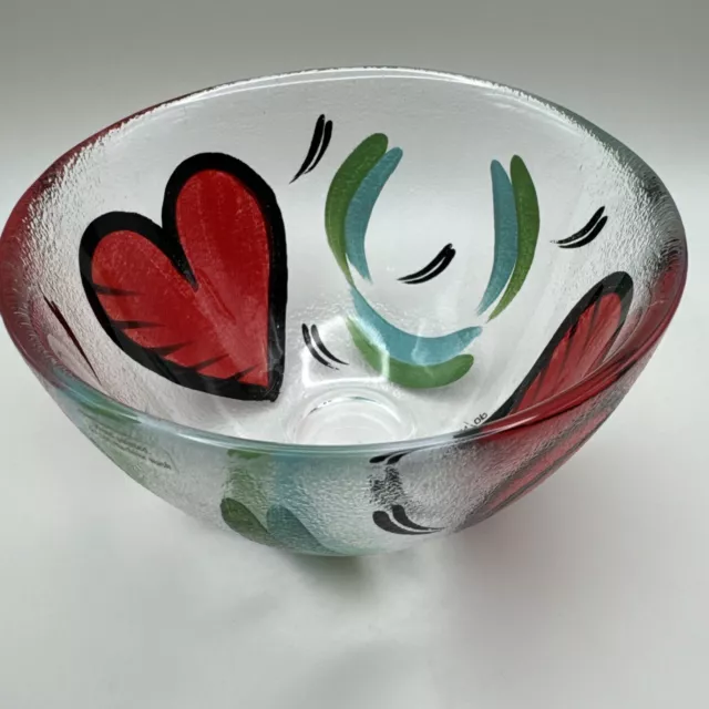 Kosta Boda Glass Red Hearts 6" Bowl Signed Ulrica Vallien Valentines Day Gift