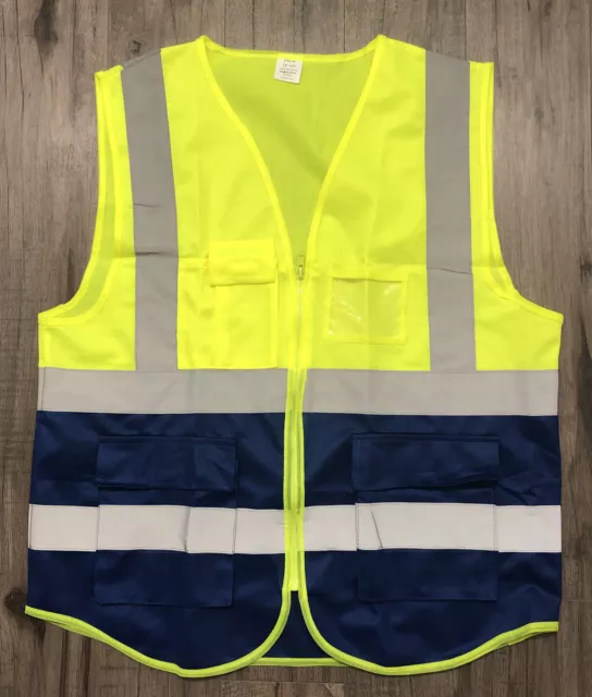 Safety Vest High Visibility Reflective Stripes XL 5-Pocket Design Lime & Blue