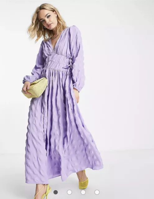 ASOS DESIGN Gathered Waist Seersucker Maxi Dress Lilac Size 4