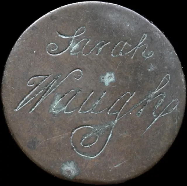 Georgian Love Token, Engraved Halfpenny c.1750, James Johnstone And Sarah Waugh. Georgian Love Token, Engraved Halfpenny c.1750, James Johnstone And Sarah Waugh.