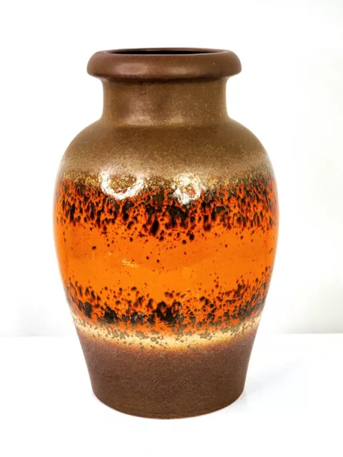 VTG 60's Scheurich Keramik Orange Brown Lava Glaze Vase W Germany MCM 11.5"