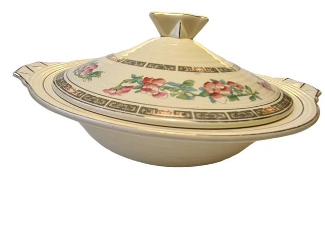 Crown Ducal Légumier 26Cm En Porcelaine Bol Ronde Avec Couvercle Antique Rare!