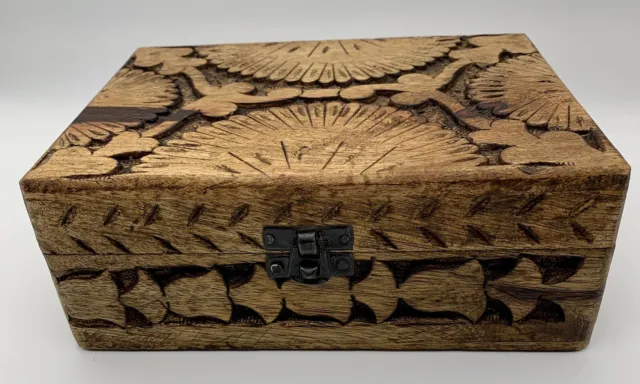 Old Wooden Hand Carved Box Decorative Vintage Jewelry Trinket Keepsake Box 8”