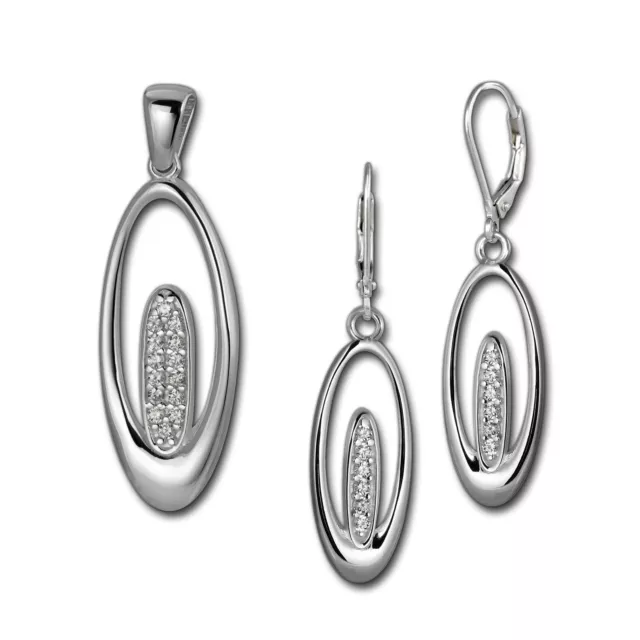 Silberdream Pendentif Et Boucles D'Oreilles Zircon Ovale 925 Vrai Argent Set