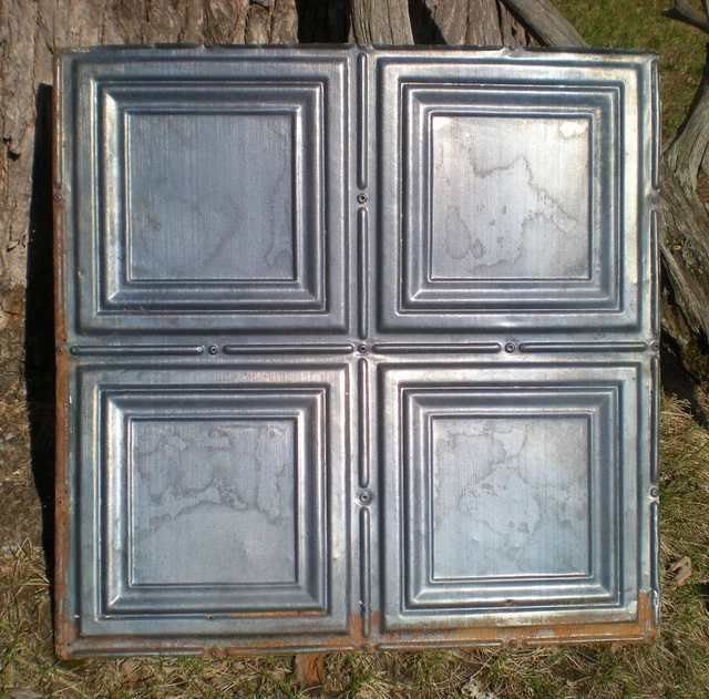 4 Gun Metal Blue Antique Ceiling Tin Tiles Simple Elegant Frame Canvas Chic