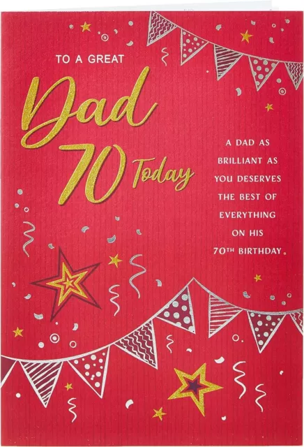 Dad 70Th Birthday Card Red Foil Glitter Stars Male 9X6 Greeting Card
