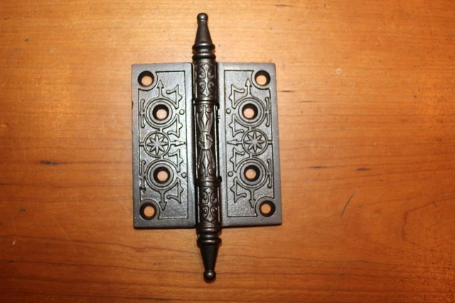 4" x 3-1/2" Ornate Steeple Tipped Cast Iron Victorian Eastlake Hinge D-42