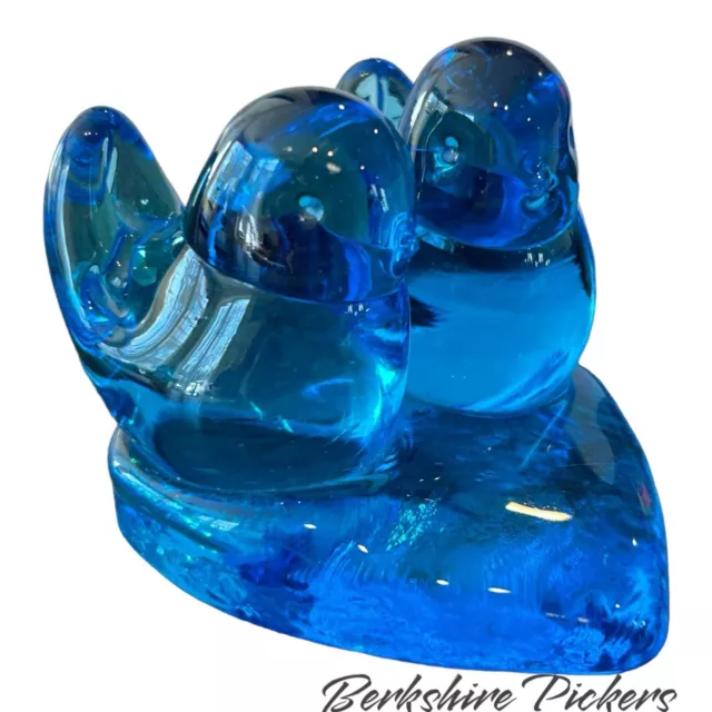 Bluebird Of Happiness Double Heart Art Glass Figurine Signed Leo Ward 1990