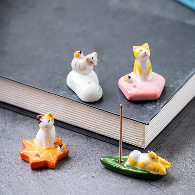 Japanese Cute Cat Incense Burner Stick Holder Ceramic Censer Plate Aroma Decor