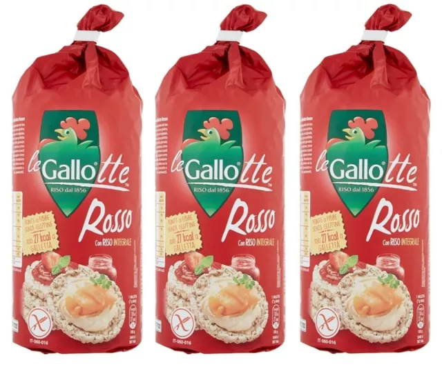 3x Riso Gallo Gallotte Le Rosse,Vollkornkuchen aus Rotem Reis ,Packung mit 100g