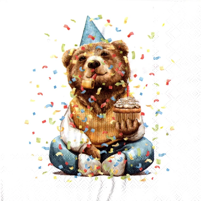 Serviettes en papier ours ourson anniversaire. Paper Napkins bear teddy birthday