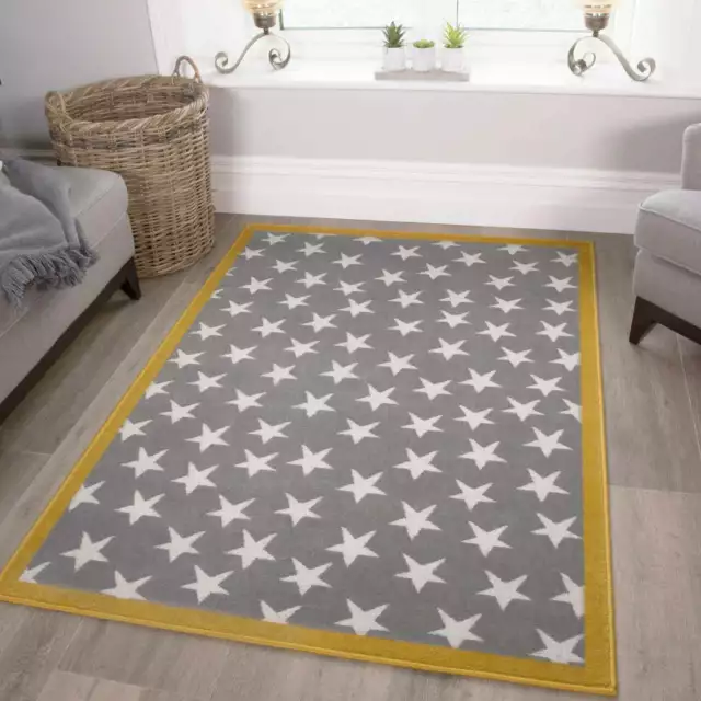 Grey Baby Play Mat Multi Stars Kids Rug Ochre Yellow Childrens Nursery Rugs