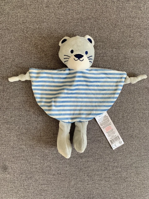 DOUDOU TOM ET KIDDY LION Ours PLAT LAMA RAYE BLEU BLANC Gris BISOUS D'ANGE TBE