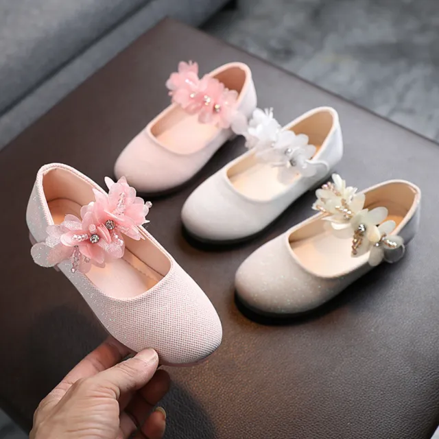 Toddler Infant Kids Girls Flower Crystal Princess Party Leather Dance Shoes Size