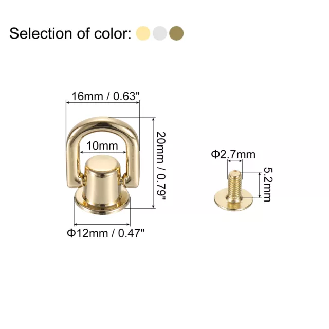 12 Stück Kugelpfosten Kopf Knopfnieten mit D-Ring, 12 mm Schraubnieten, 3 Farben 2