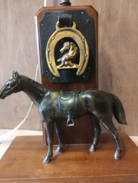 Horse , Equestrian Style Lamp ,Vintage Brass And Oak   Early 1920/30 No Cord.